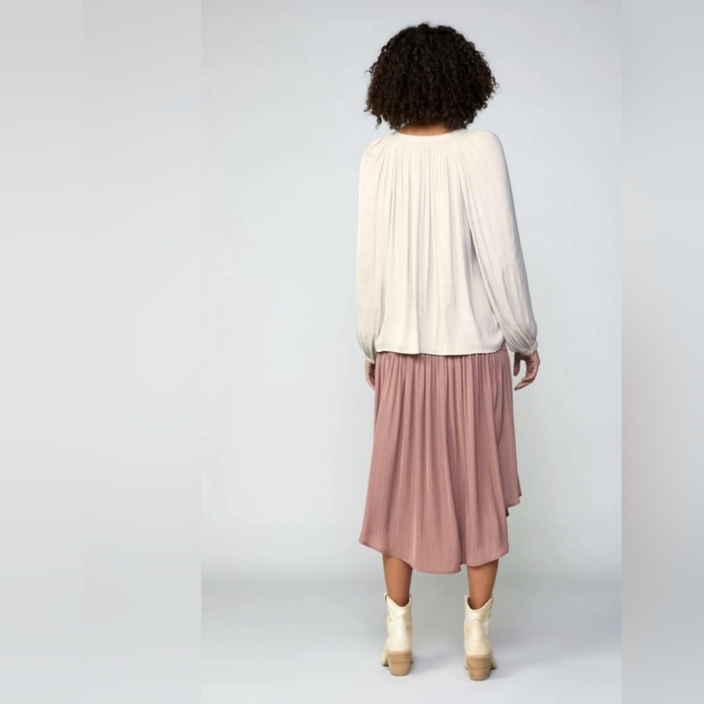 Anthropologie- Current Air Rosarita Skirt Pleated Smocked Waist Midi In Plum